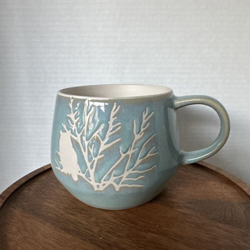 Heavy ceramic Coffee /Soup Mug Cup Blue Great Horned Owl Silhouette 20 Oz